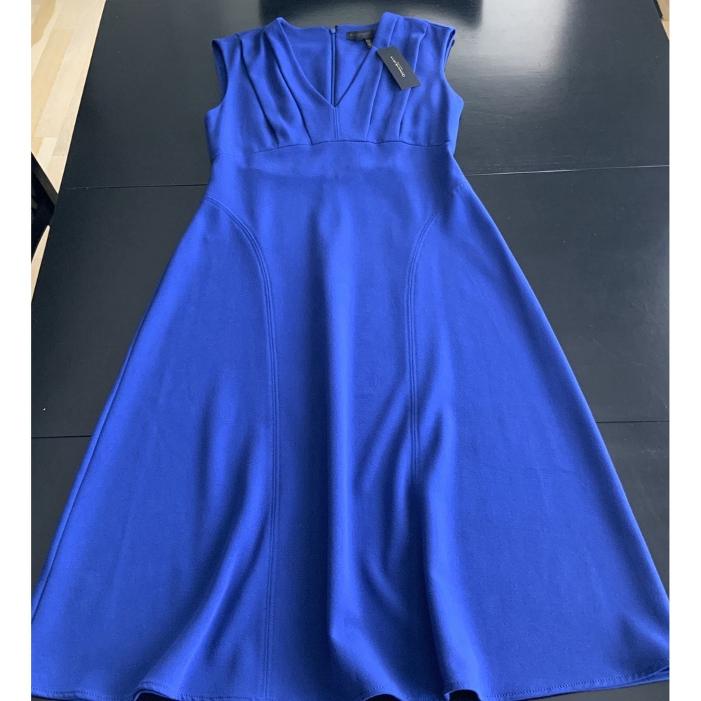 Donna Karan Royal Blue Sleeveless Midi Dress 6 Pleated  Bodice Detail, NWT
